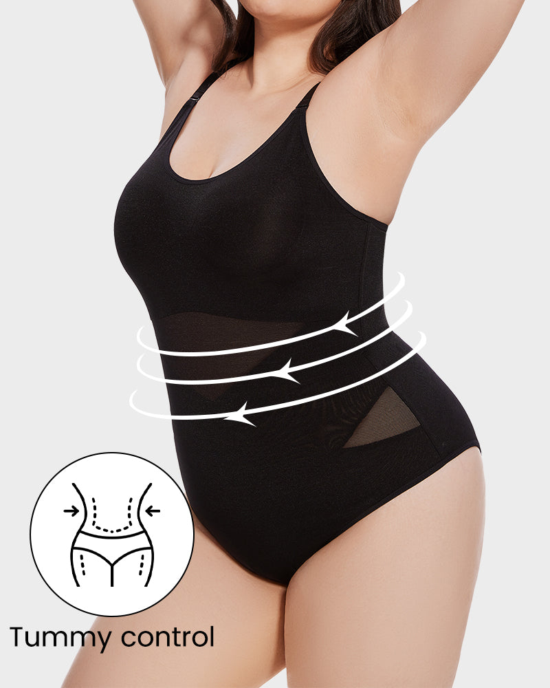 Olivyana – Criss-Cross Mesh Sculpting Bodysuit