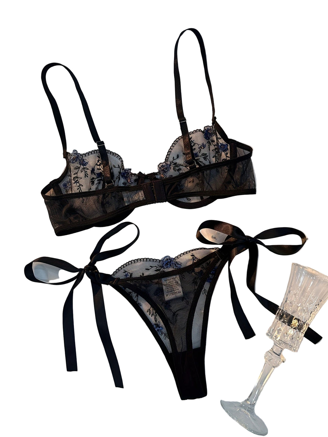 Vynara - Black Embroidered Mesh Lingerie Set