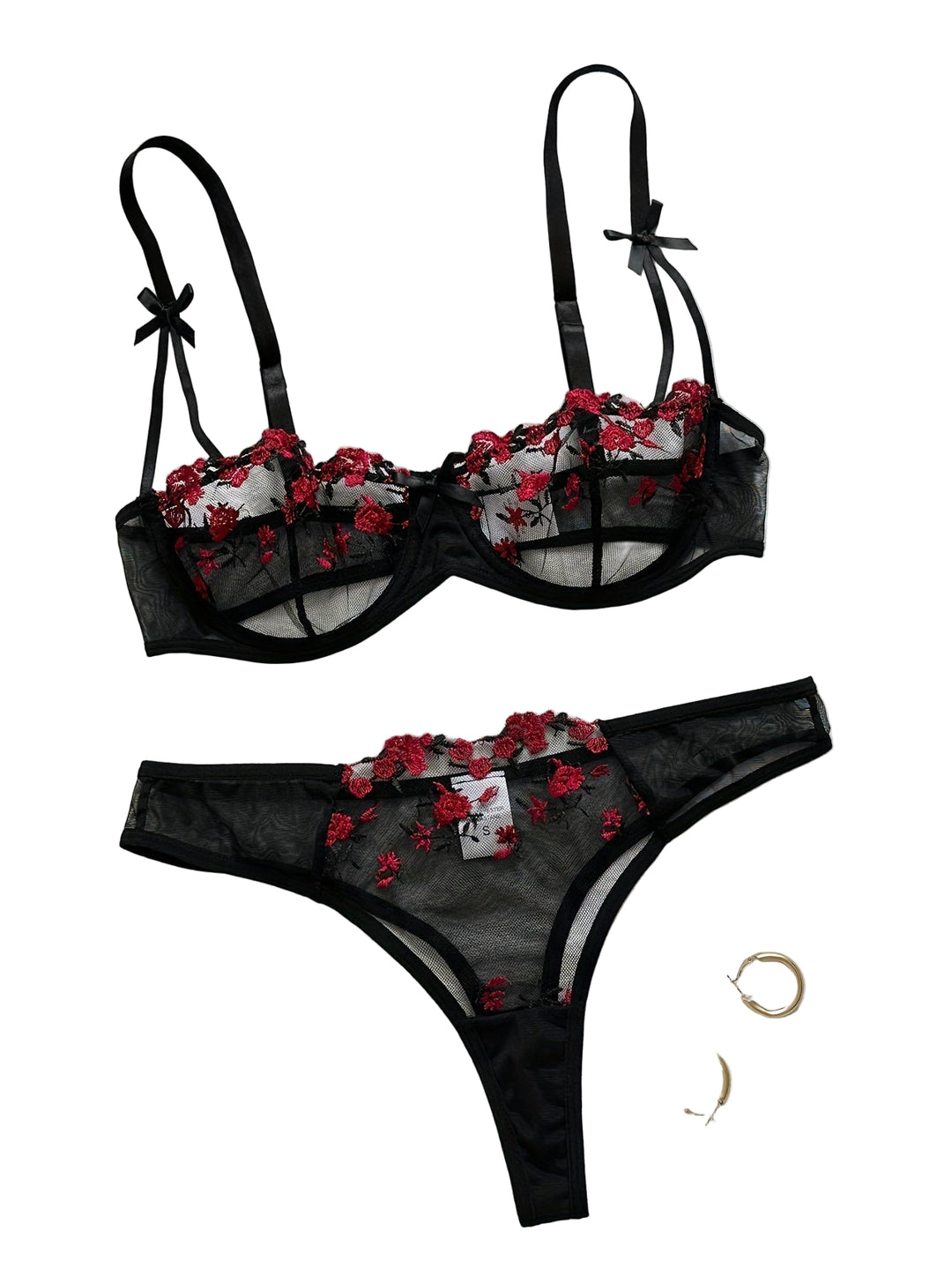 Calyra - Rose Embroidered Lingerie Set