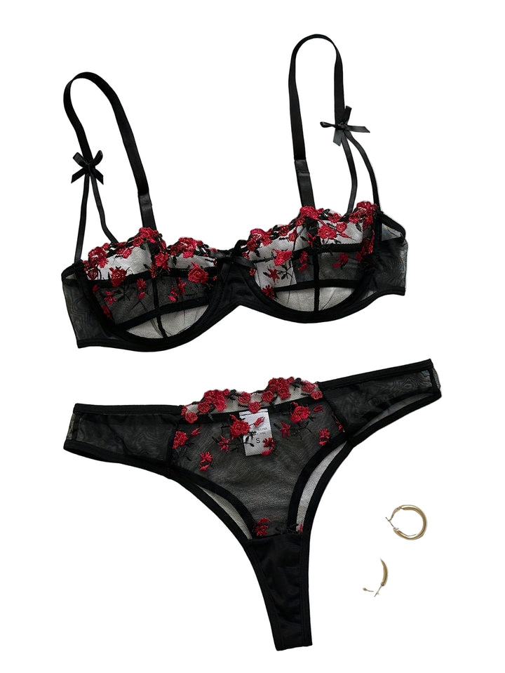 Calyra - Rose Embroidered Lingerie Set