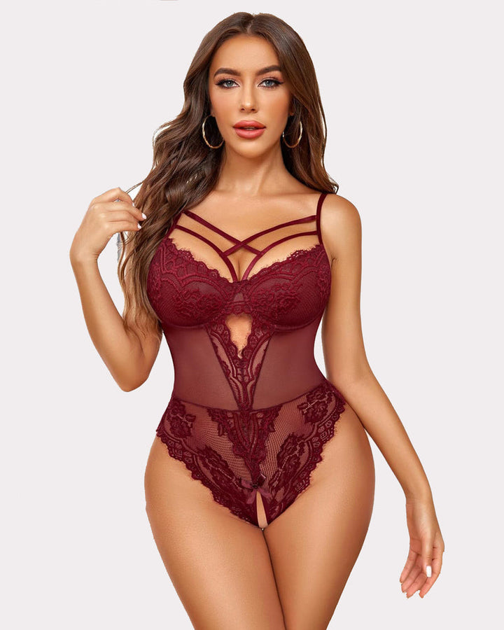 Cyralisse – Floral Lace Crotchless Bodysuit