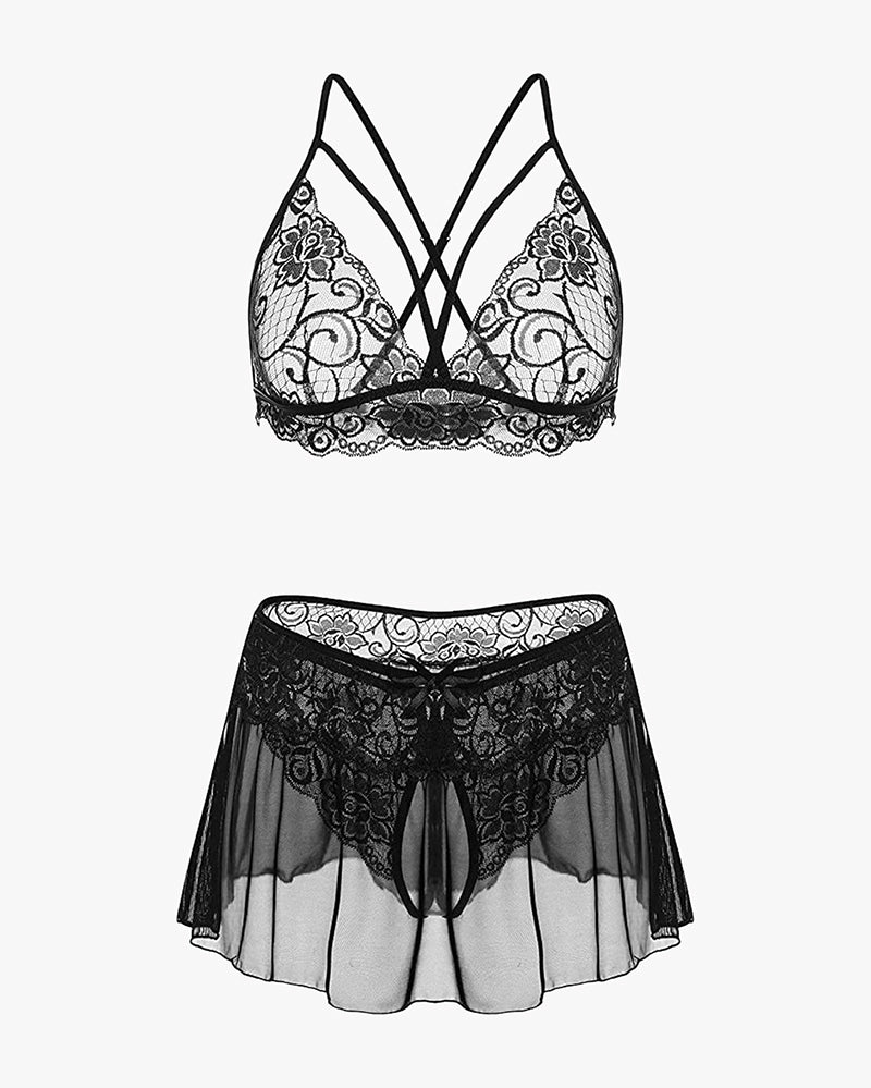 Sylvette – Lace Bralette Skirt Set
