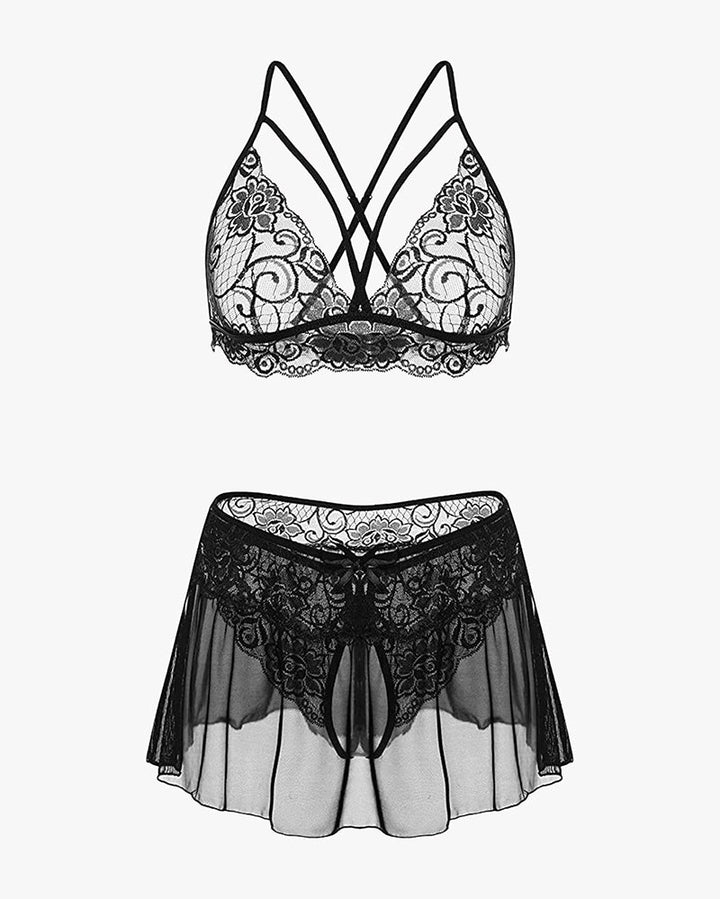 Sylvette – Lace Bralette Skirt Set