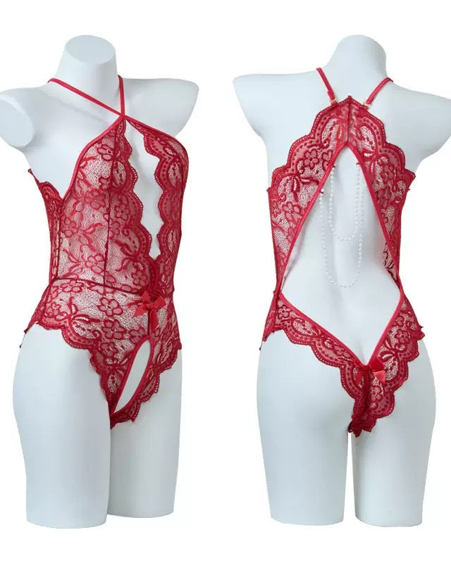 Zyrelith – Lace Open-Crotch Pajama Set with Heart Detail