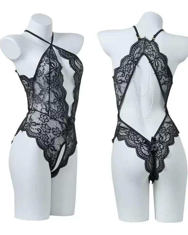 Zyrelith – Lace Open-Crotch Pajama Set with Heart Detail