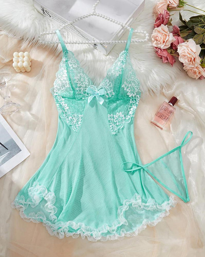 Ismeria – Contrast Lace Suspender Nightdress Set
