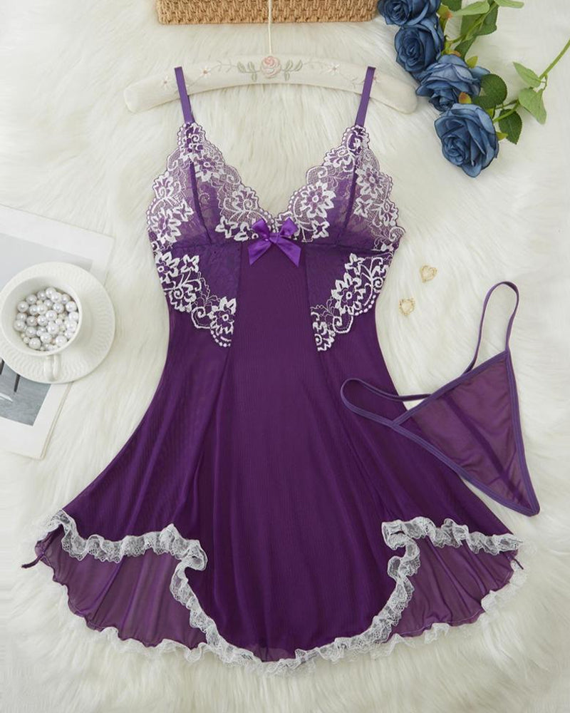 Ismeria – Contrast Lace Suspender Nightdress Set