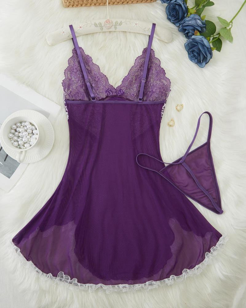Ismeria – Contrast Lace Suspender Nightdress Set