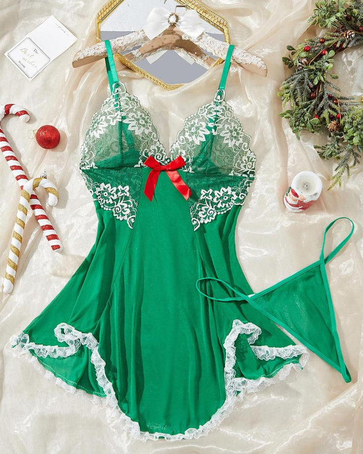 Ismeria – Contrast Lace Suspender Nightdress Set