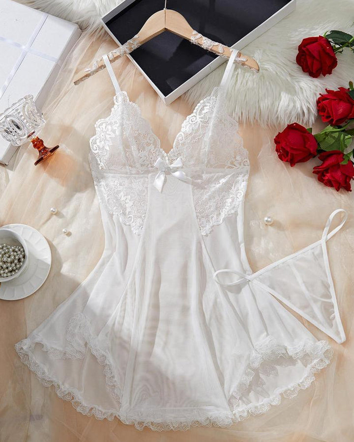 Ismeria – Contrast Lace Suspender Nightdress Set