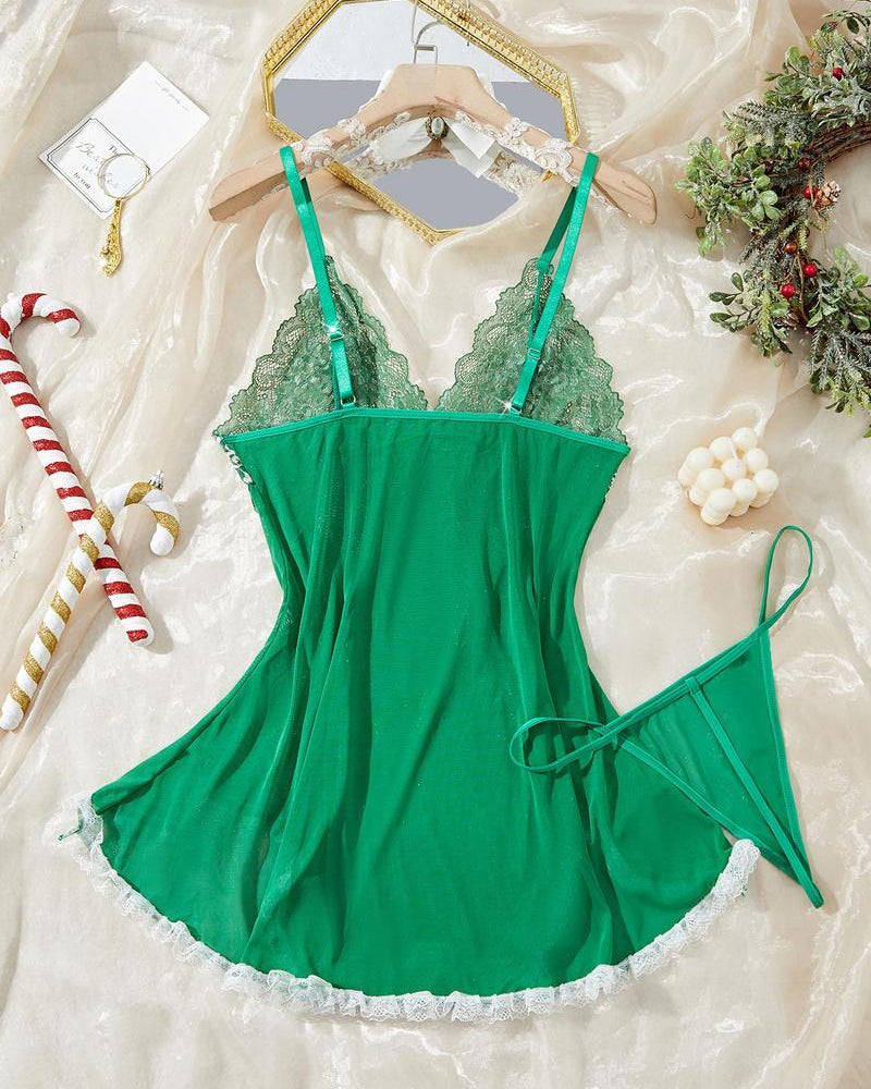 Ismeria – Contrast Lace Suspender Nightdress Set
