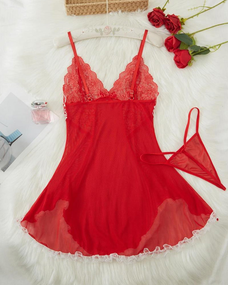 Ismeria – Contrast Lace Suspender Nightdress Set