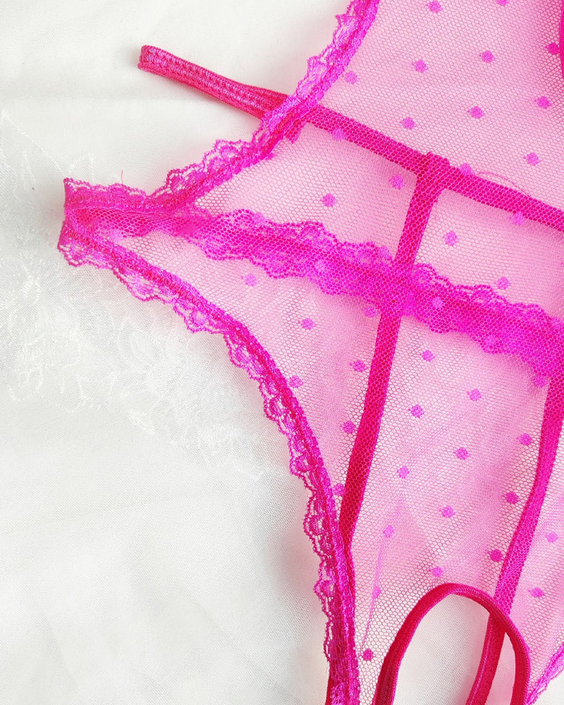 Velirisse – Floral Lace Polka Dot Mesh Pajamas