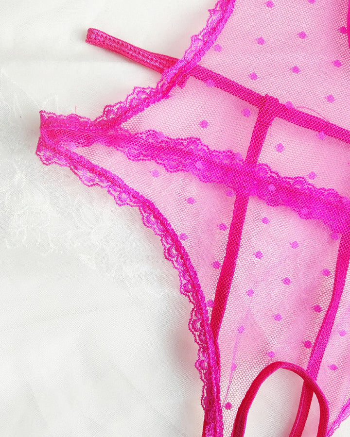 Velirisse – Floral Lace Polka Dot Mesh Pajamas