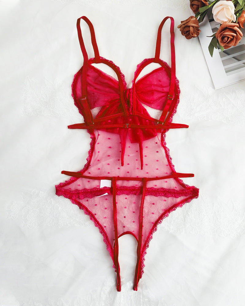 Velirisse – Floral Lace Polka Dot Mesh Pajamas