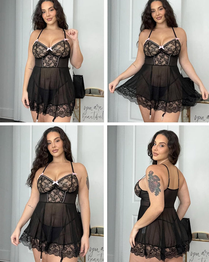 Avelisse – Lace Suspender Nightdress Set