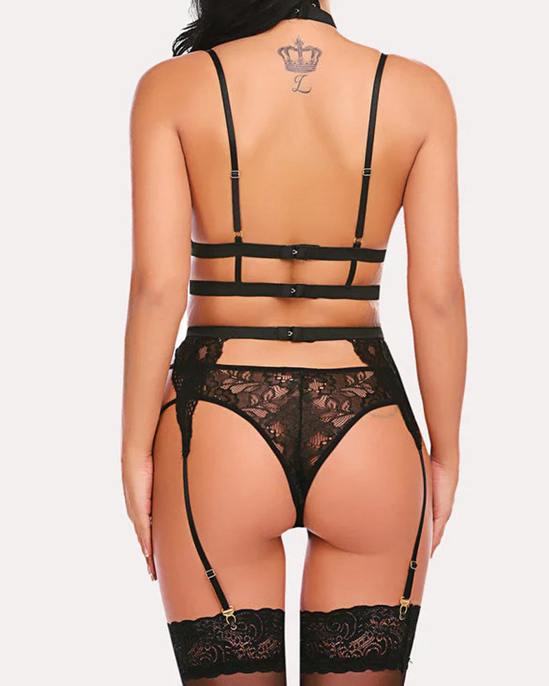 Faylisse – Colorblock Lace Suspender Lingerie Set
