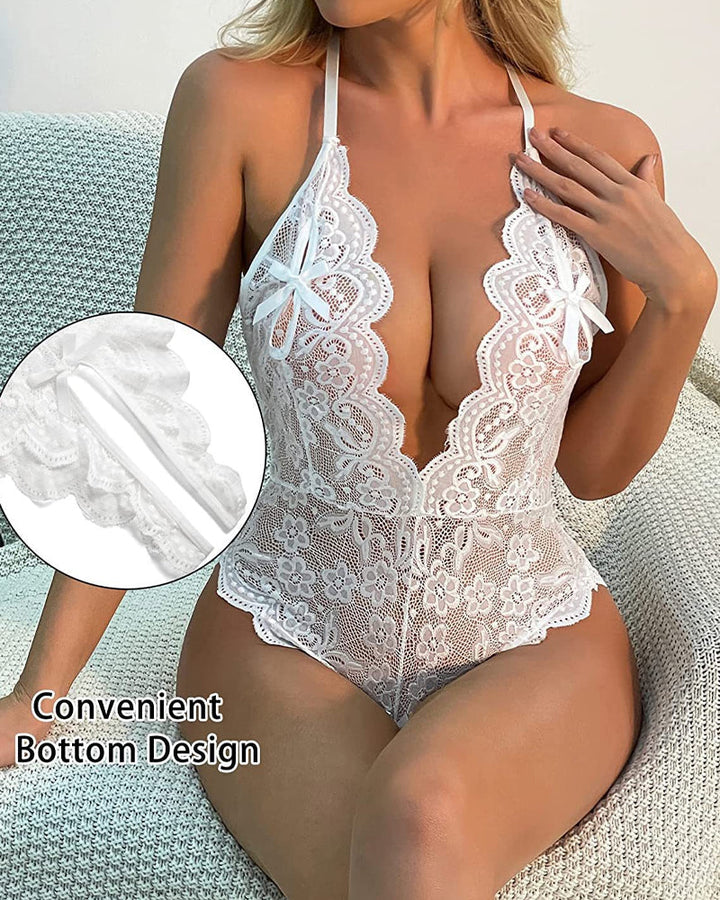 Amarinthe – Heart Detail Lace One-Piece Pajamas