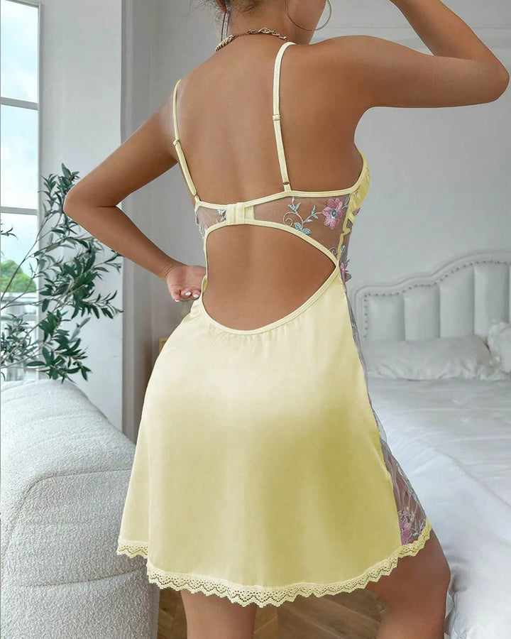 Ceralyn – Floral Embroidered Satin Nightdress