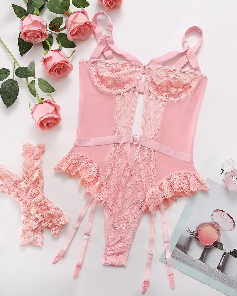 Cyralindrae – Lace Mesh One-Piece Pajamas