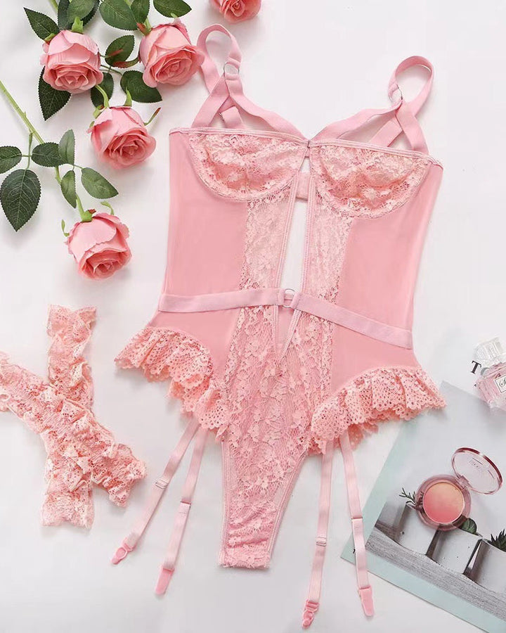Cyralindrae – Lace Mesh One-Piece Pajamas