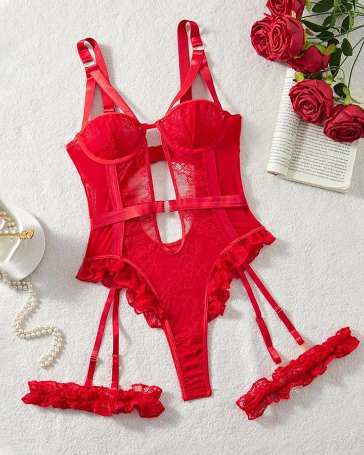 Cyralindrae – Lace Mesh One-Piece Pajamas