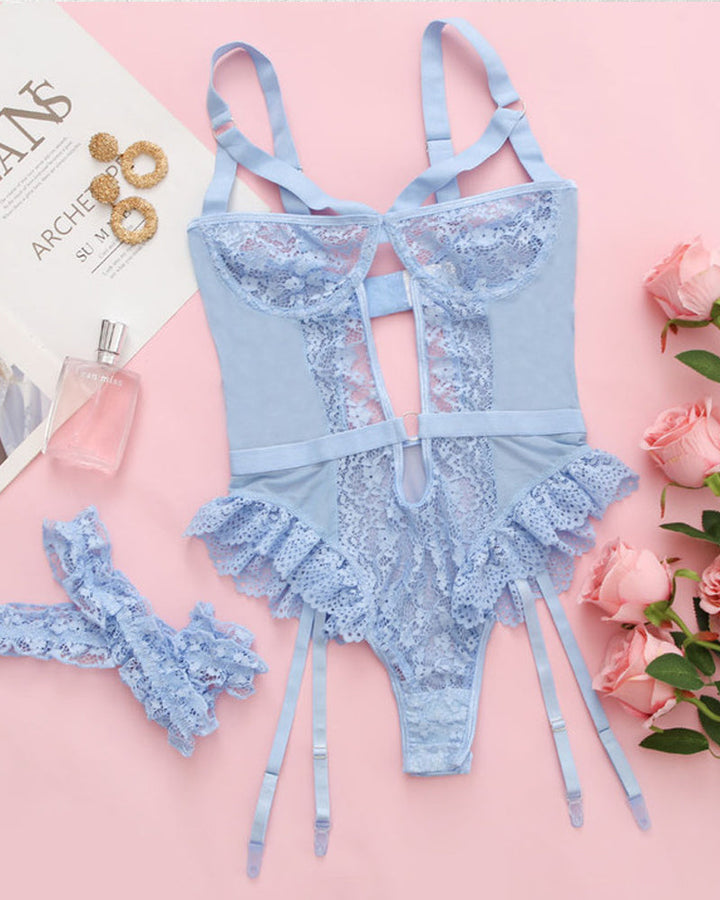 Cyralindrae – Lace Mesh One-Piece Pajamas
