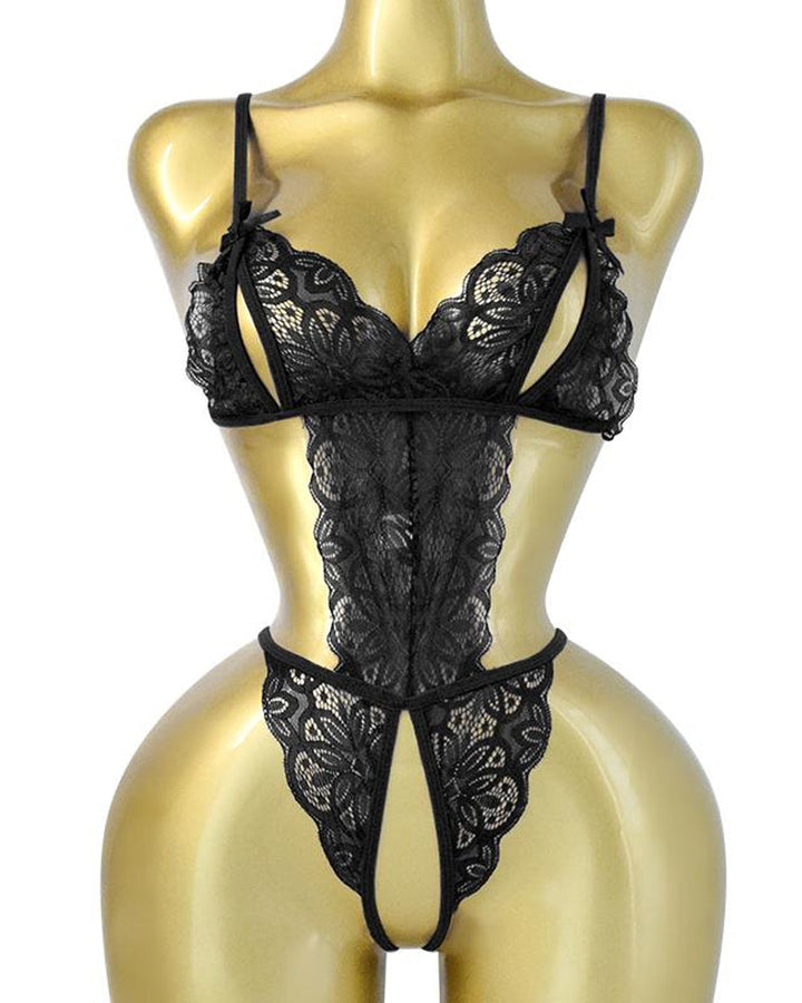 Ophyrella – Sheer Floral Lace Backless Pajamas