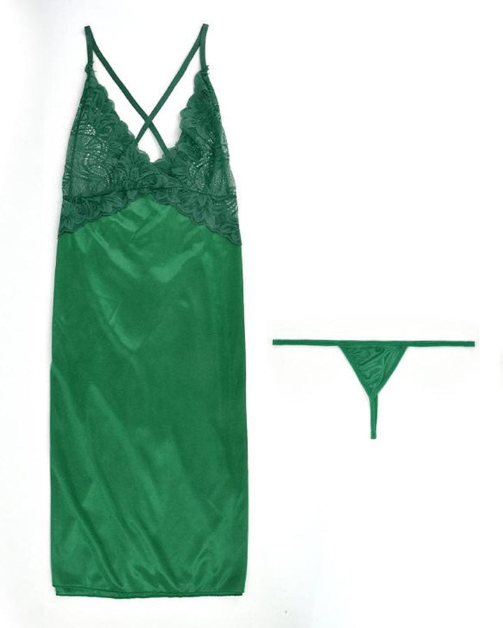 Zeralyne – Lace Satin V-Neck Nightdress Set
