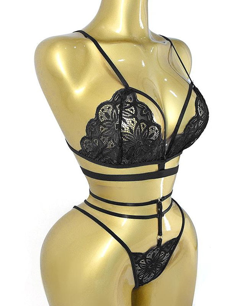 Elowira – Floral Lace Bra & Thong Set
