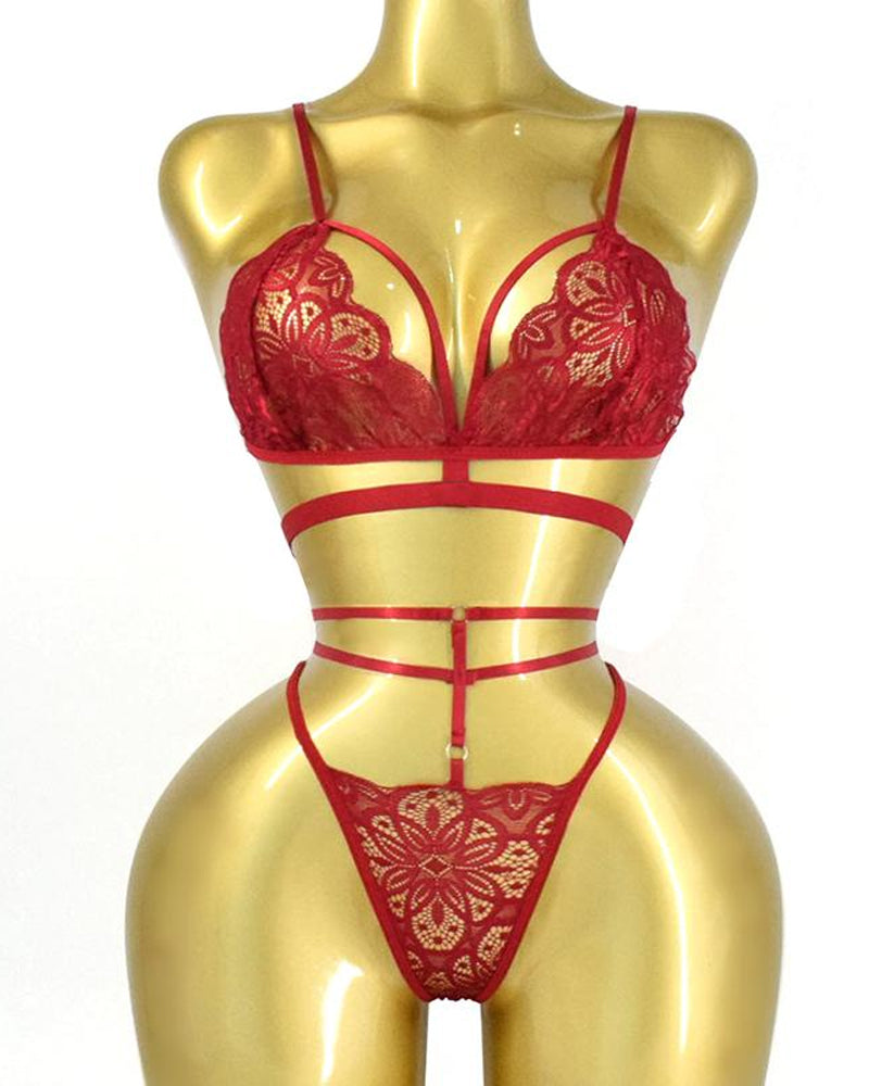 Elowira – Floral Lace Bra & Thong Set