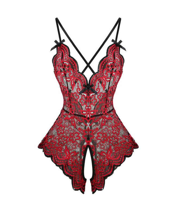 Elvarenne – Flower Lace Deep V Suspender Bodysuit