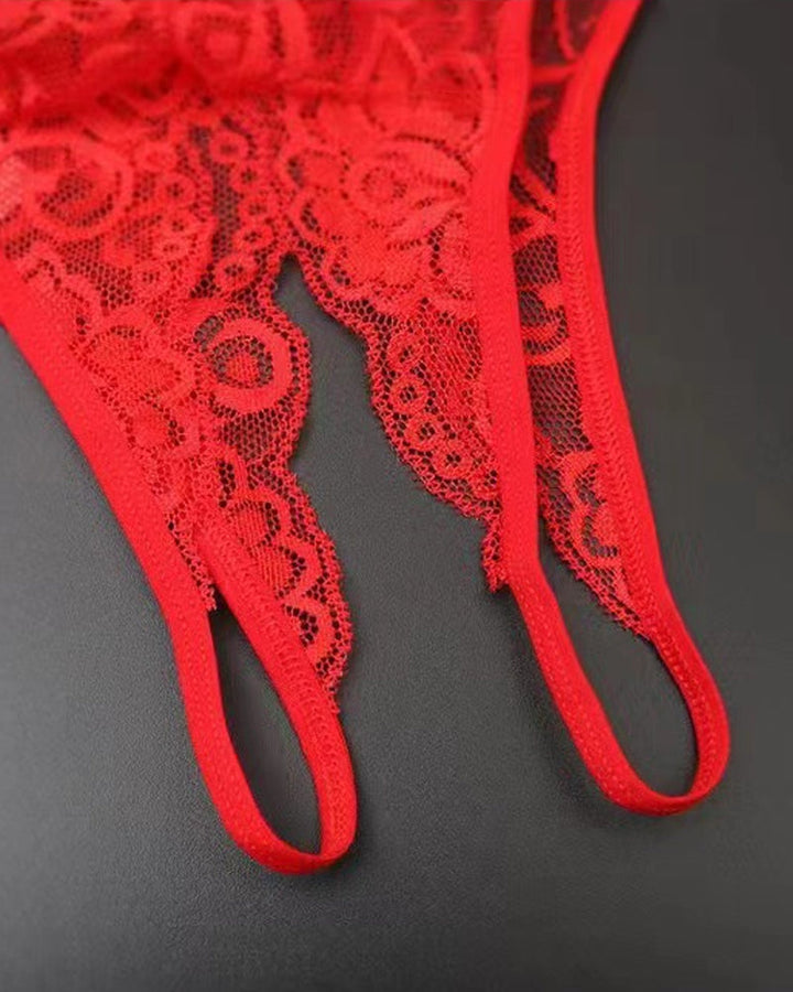 Cyralithia – Lace Open Crotch Low-Rise Thong