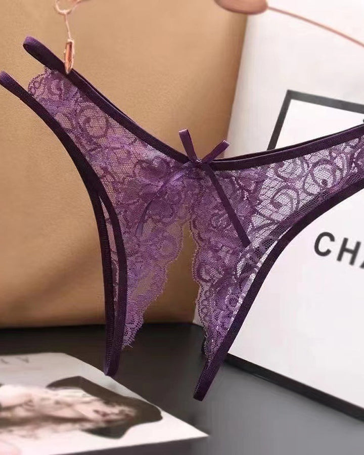 Cyralithia – Lace Open Crotch Low-Rise Thong
