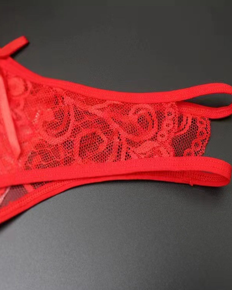 Cyralithia – Lace Open Crotch Low-Rise Thong