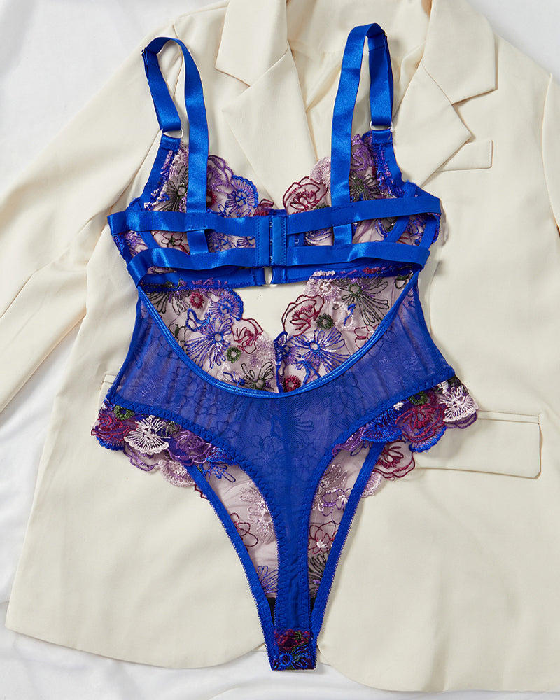 Amariel – Floral Embroidered Mesh Bodysuit