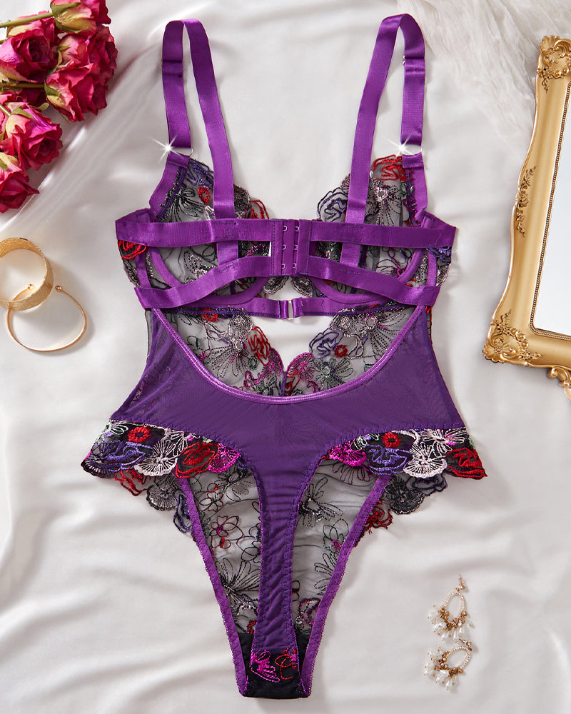Amariel – Floral Embroidered Mesh Bodysuit