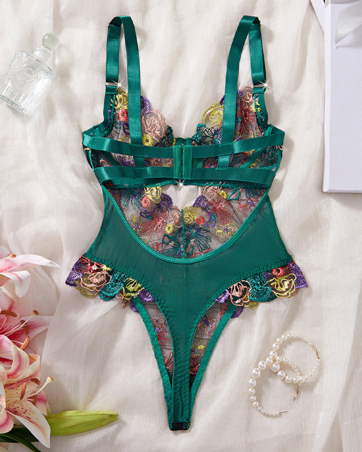 Amariel – Floral Embroidered Mesh Bodysuit