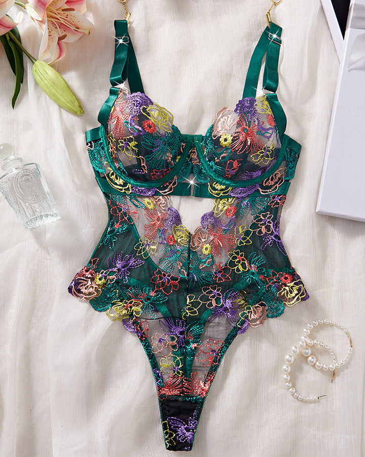 Amariel – Floral Embroidered Mesh Bodysuit