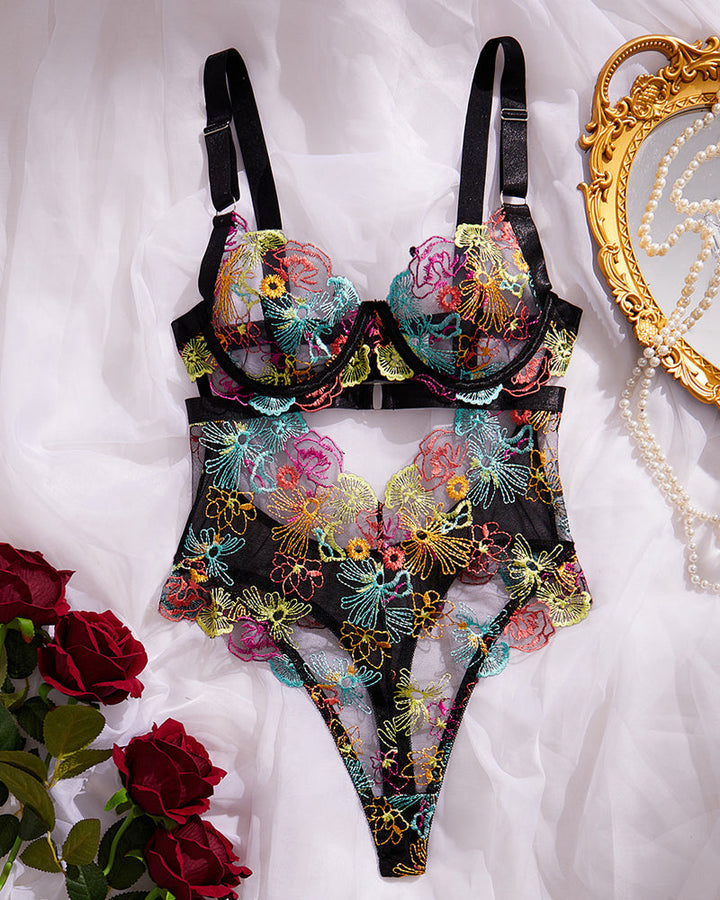 Amariel – Floral Embroidered Mesh Bodysuit