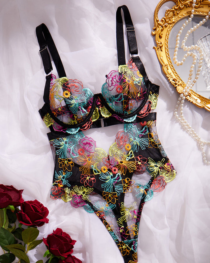 Amariel – Floral Embroidered Mesh Bodysuit