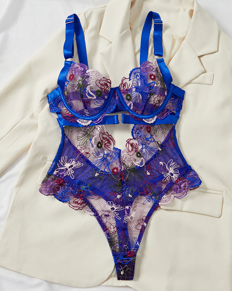 Amariel – Floral Embroidered Mesh Bodysuit