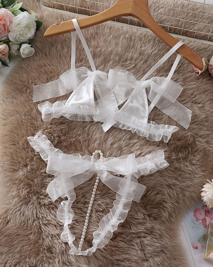 Aurivienneis – Pearl Bow Lace Lingerie Set