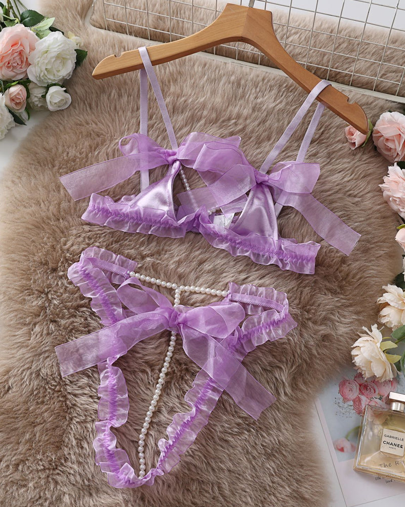Aurivienneis – Pearl Bow Lace Lingerie Set
