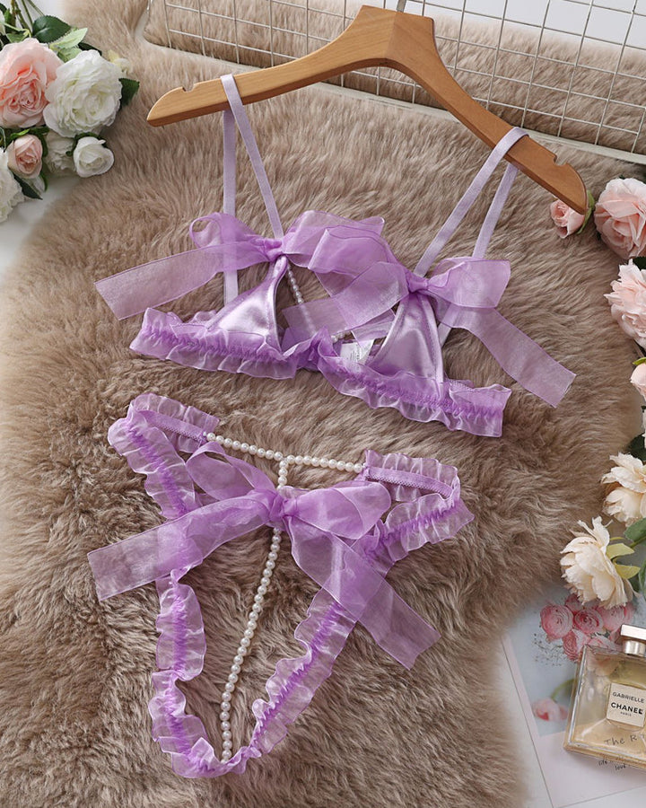 Aurivienneis – Pearl Bow Lace Lingerie Set