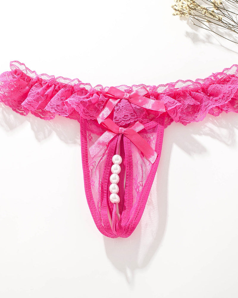 Cyravielle – Lace Crotchless Pearl Thong