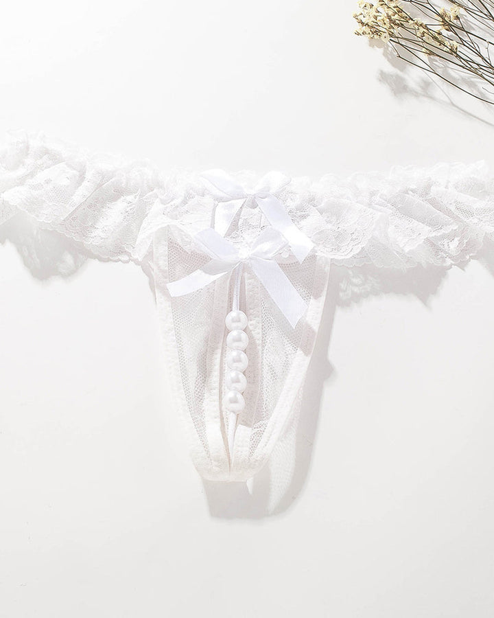 Cyravielle – Lace Crotchless Pearl Thong