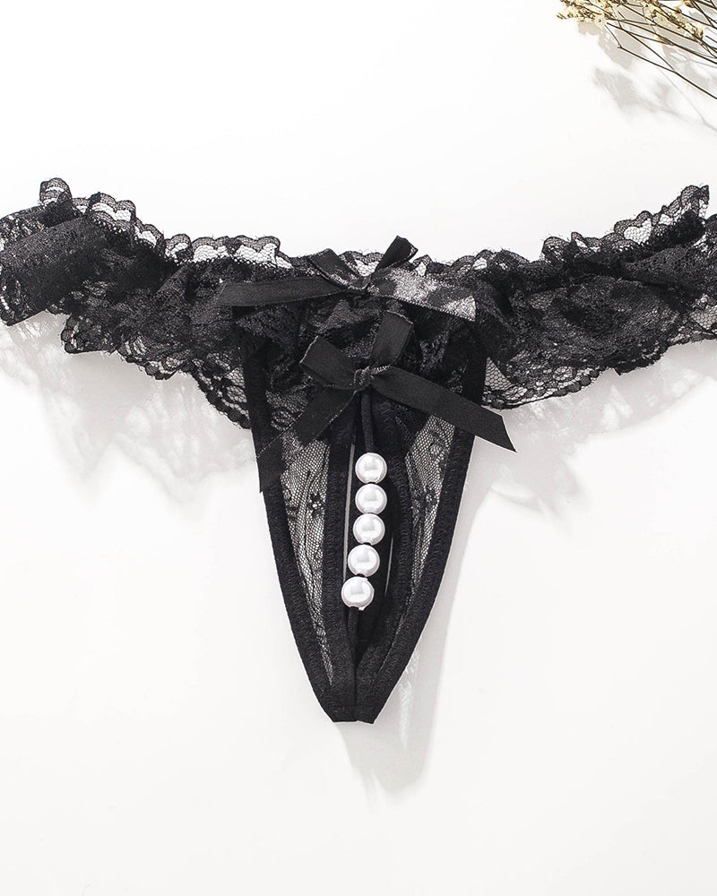 Cyravielle – Lace Crotchless Pearl Thong