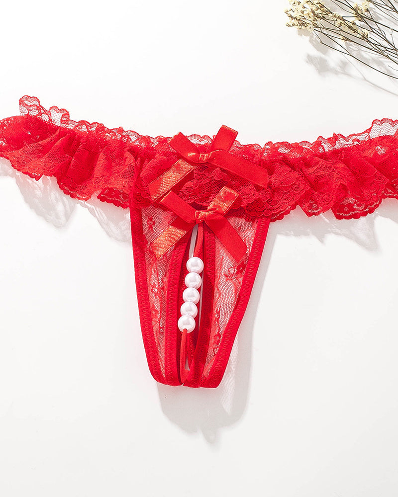 Cyravielle – Lace Crotchless Pearl Thong