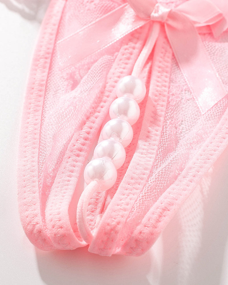 Cyravielle – Lace Crotchless Pearl Thong